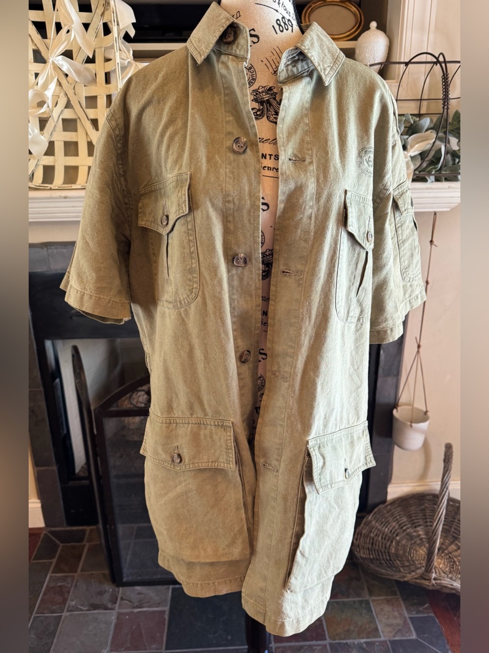 Shanghai Safari Vintage 90s Australian Khaki Green Button Saxony Shirt Medium